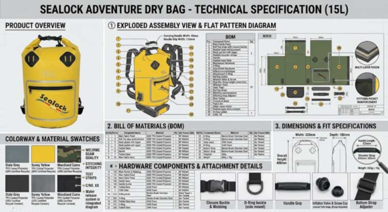 Tech Pack til en vandtæt taske — Hvad skal specificeres